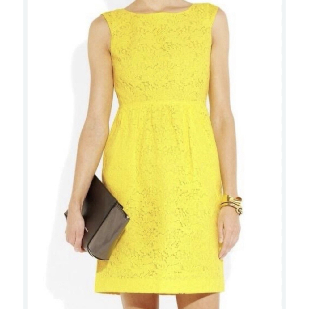 NWOT J. CREW Bright Yellow Floral Lace Dress Size 6